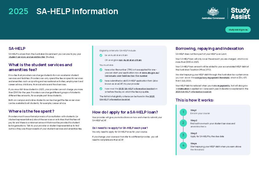2025 SAHELP fact sheet Study Assist, Australian Government